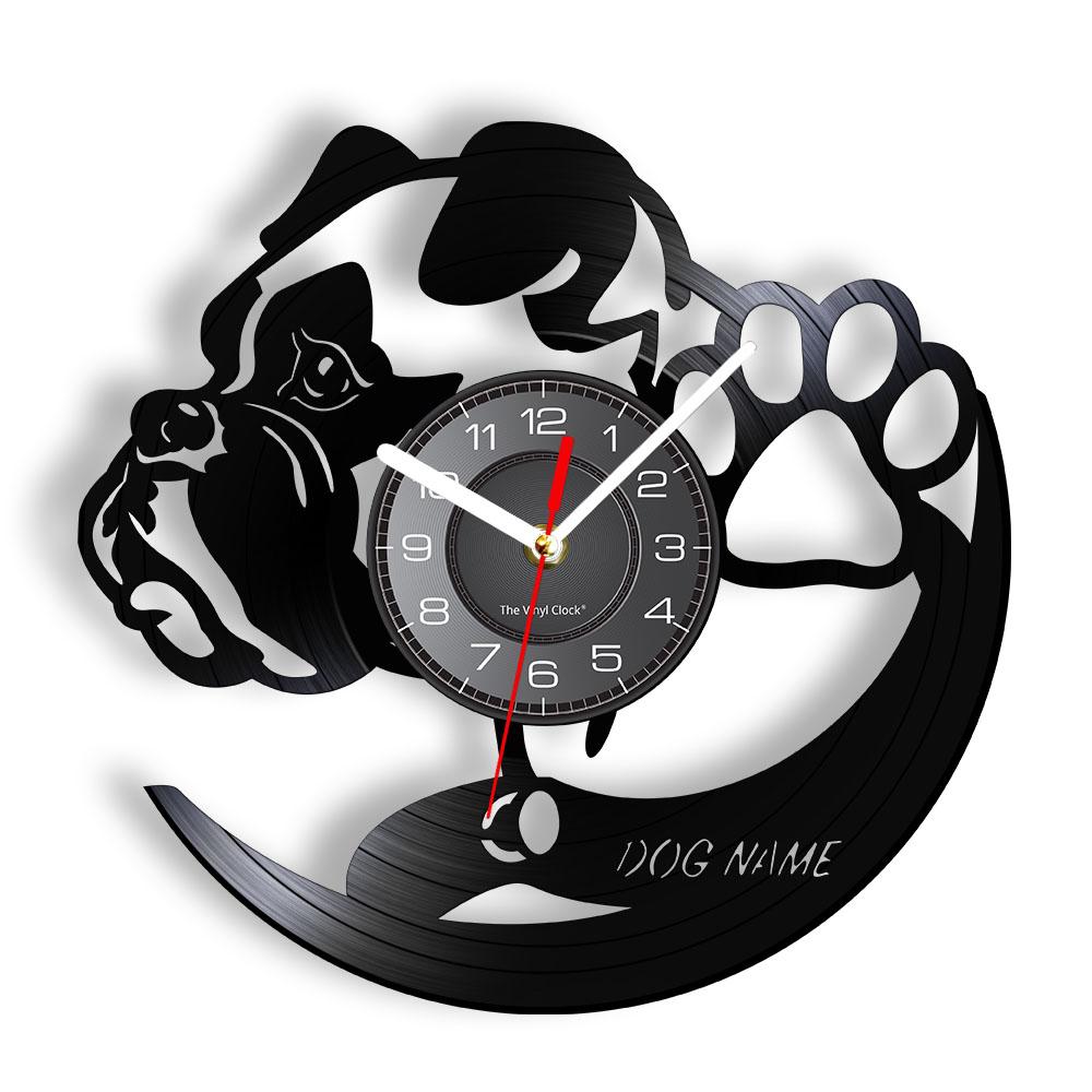 English Bulldog Wall Clock British Dog Breeds Vinyl Record Wall Clock Love My Bulldog Puppy Pug Pet Shop Wall Decor Clock Gift