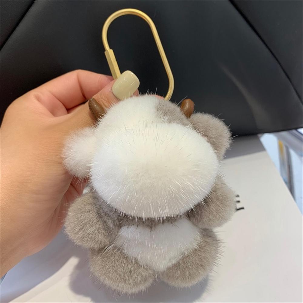 Mink Fur Bear Pendant Keychain For Women Bag Key Chain Pendant Keyrinngs Luxury Decoration Jewelry Bag Hanging Accessories Gifts