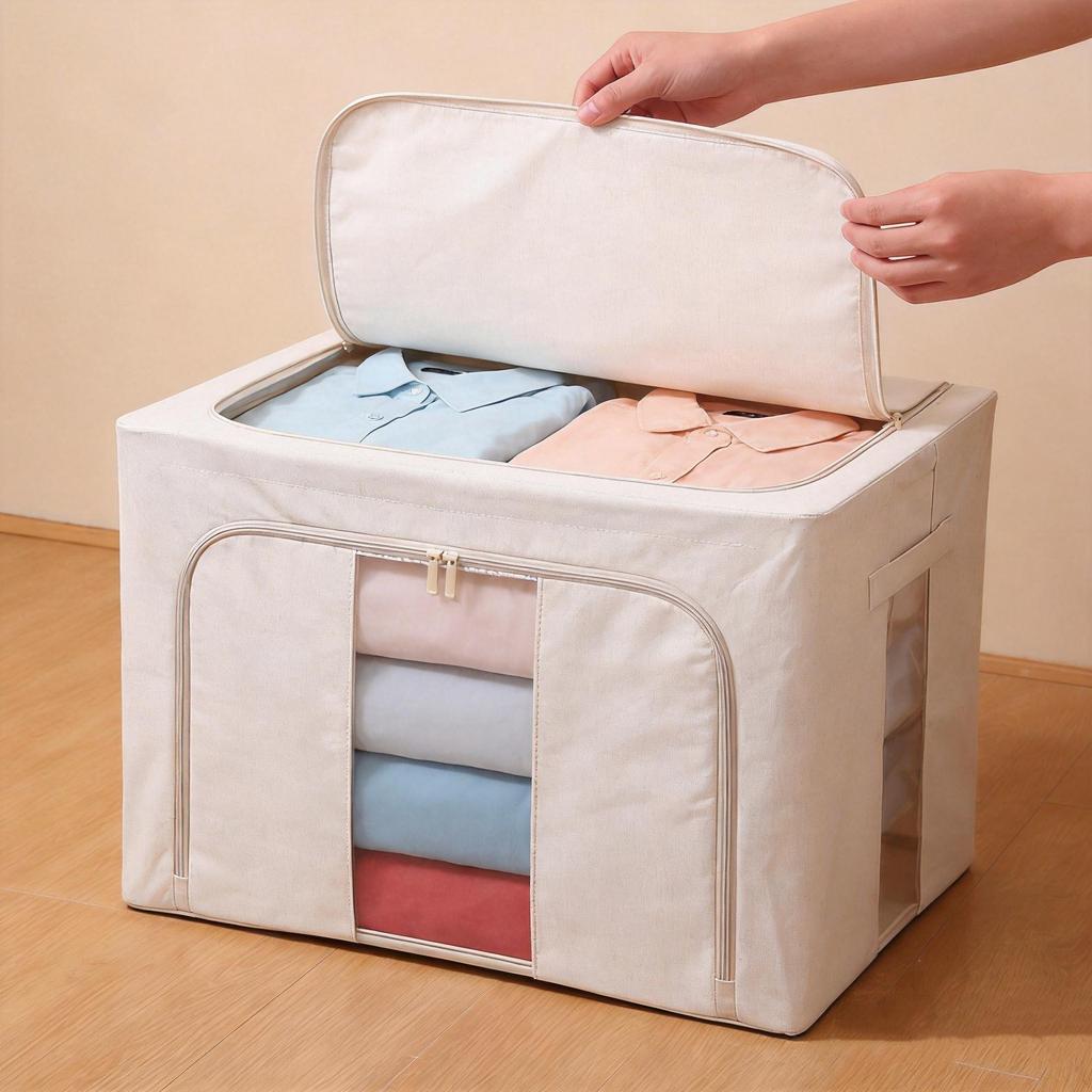 Tianshan Foldable Cotton Linen Storage Box - Dustproof, Moistureproof, Large Capacity for Bedroom Clothes