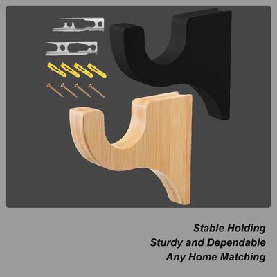 2PCS Wooden Curtain Rod Bracket Wood Window Hardware Mount Drapery Rod Hooks For Ceiling Wall Shower Closet Bathroom