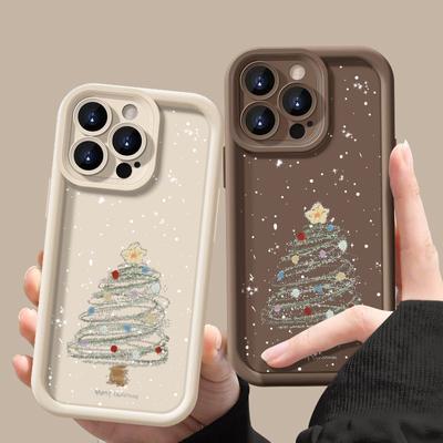 Saldainių spalvos TPU minkštas dėklas iPhone 17 16 Pro 15 14 Plus 13 12 11 Pro Max Xs Xr 8 7 animacinių Kalėdų eglutės raštas smūgiams atsparus objektyvo apsaugos dėklas