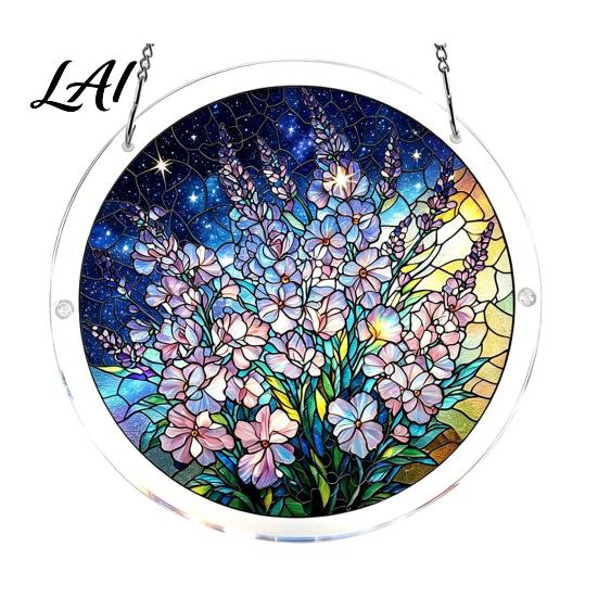 High Transparency Acrylic Puzzle Pendant Round Stained Glass Style Hanging Ornament 7.48 Mindful Weekend Activity Inch Window Decoration for