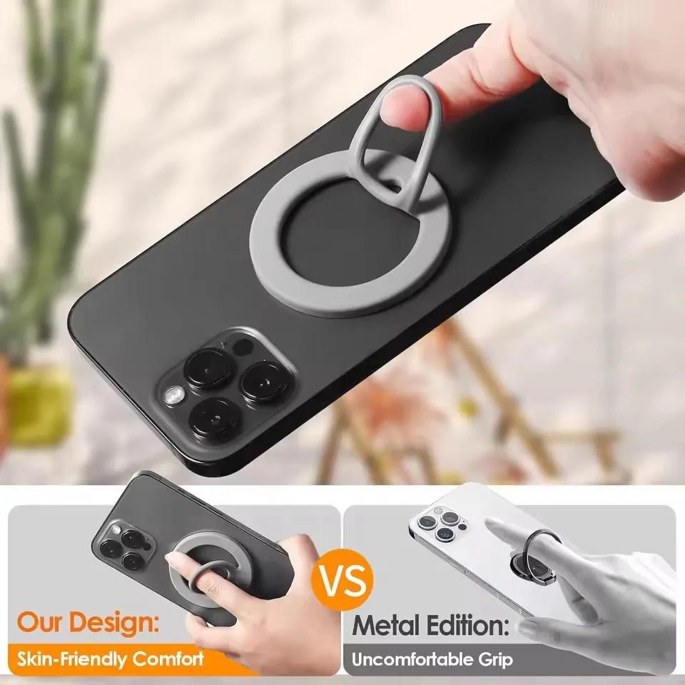 Magnetic Phone Finger Ring Holder for IPhone 16 15 14 Samsung S25 Xiaomi Soft Silicone Phone Grip Stand For MagSafe Universal