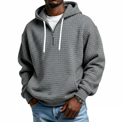 Herren Half-Zip Kapuzen-Plaid-Pullover Kordelzug Lässiges Sport-Sweatshirt