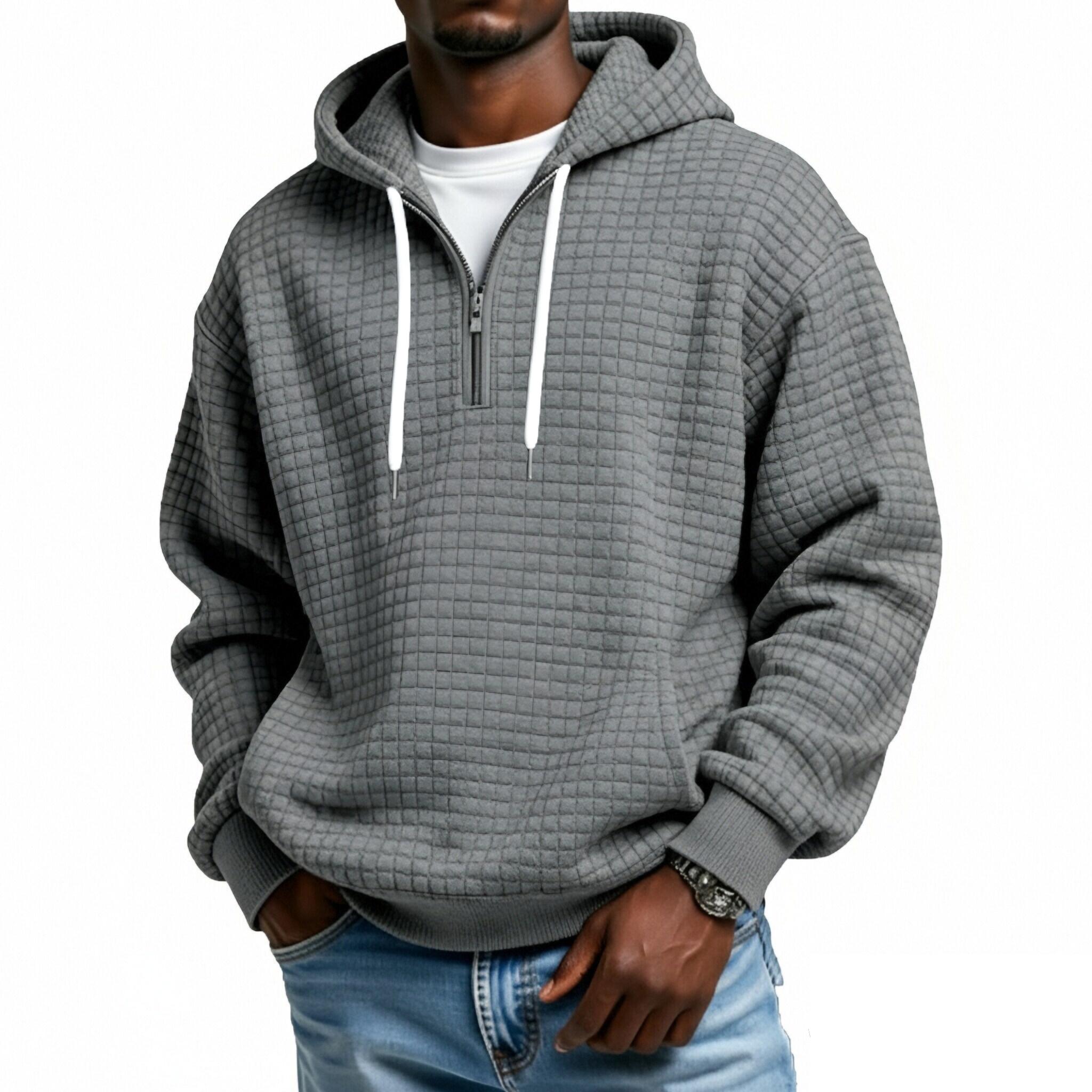 

Мужской худи-пуловер в клетку с капюшоном на молнии до середины, со шнурком, повседневная спортивная толстовка XL