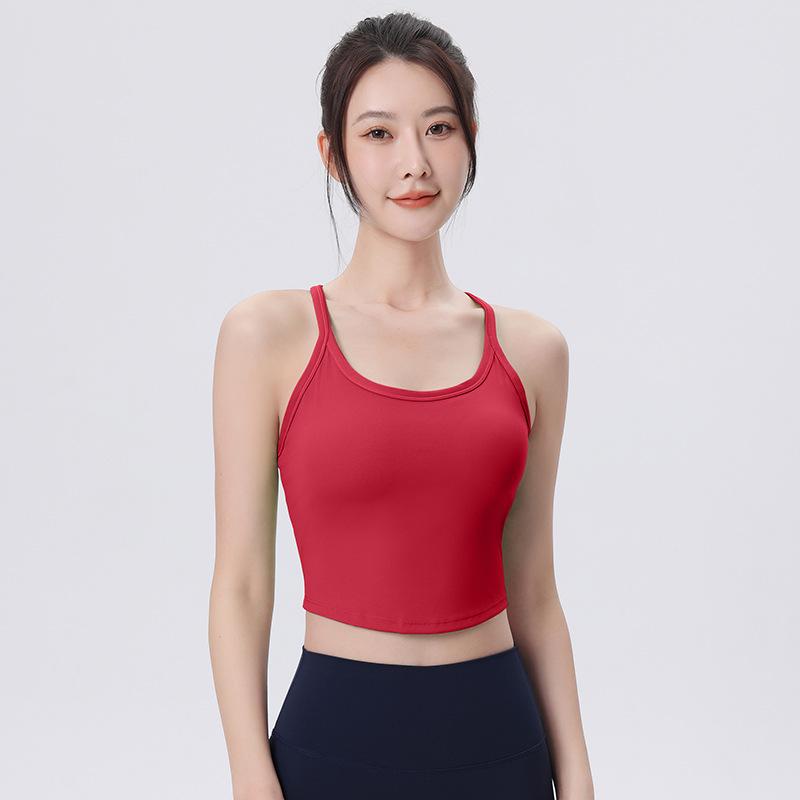 

Женский ударопрочный топ-майка для йоги со встроенными чашками, идеально подходит для бега и тренировок, улучшает посадку и красоту. S (40-47.5 kg)