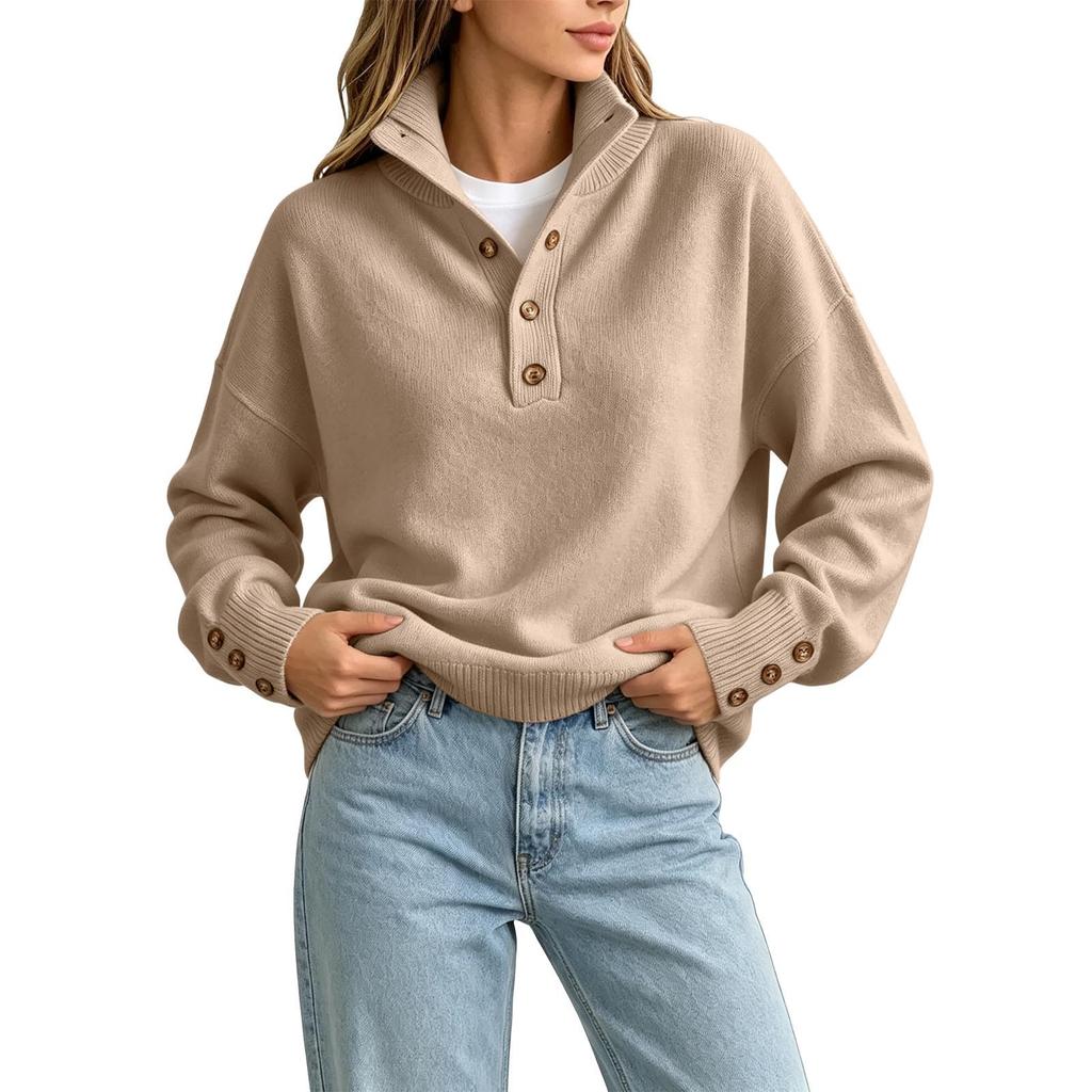 Women's Casual Long Sleeve V-Neck Knit Top