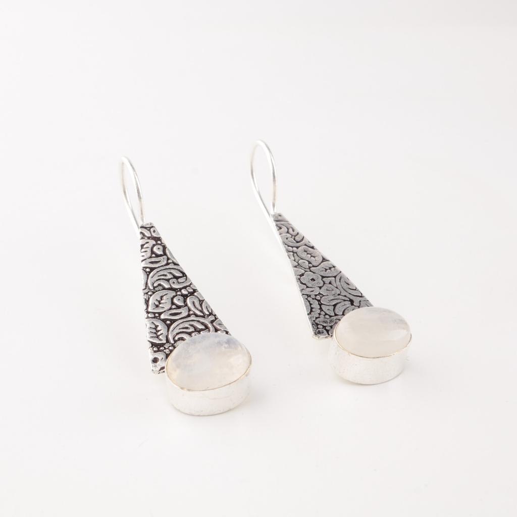 Natural Rainbow Moonstone Gemstone 925 Sterling Silver Handmade Earrings 1.9" EE-165-26