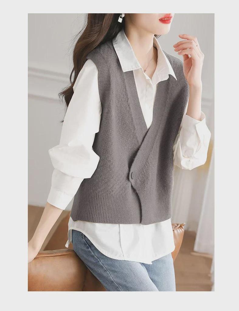 Trendy Women's Spring Knit Sweater Vest Cardigan