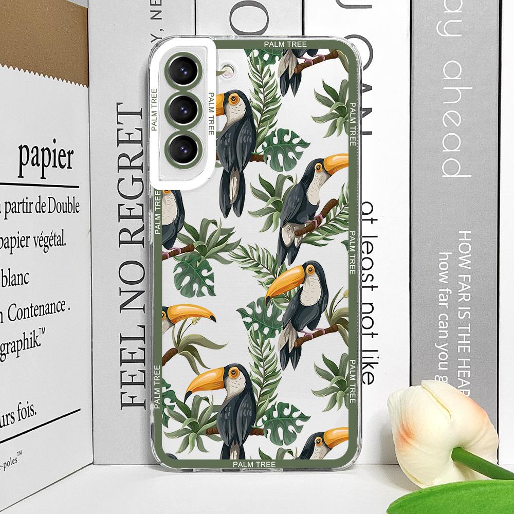 

Monstera Leaves Palm Tree Flowers Bird Phone Case for Samsung Galaxy S26 S25 S24+ S23 Ultra S22 S21 S20 Plus S24 FE Soft Covers Galaxy S22 5G