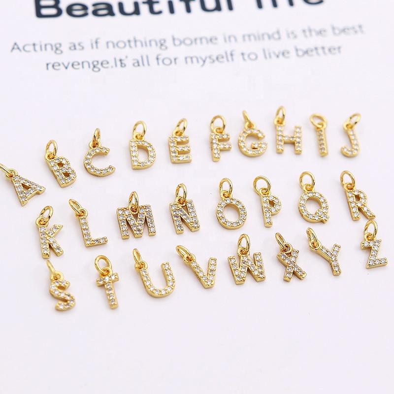 18K Gold Plated Rhodium Plated 925 Sterling Silver Zircon Letter Initial Charm Pendant for Children's Classic Jewelry