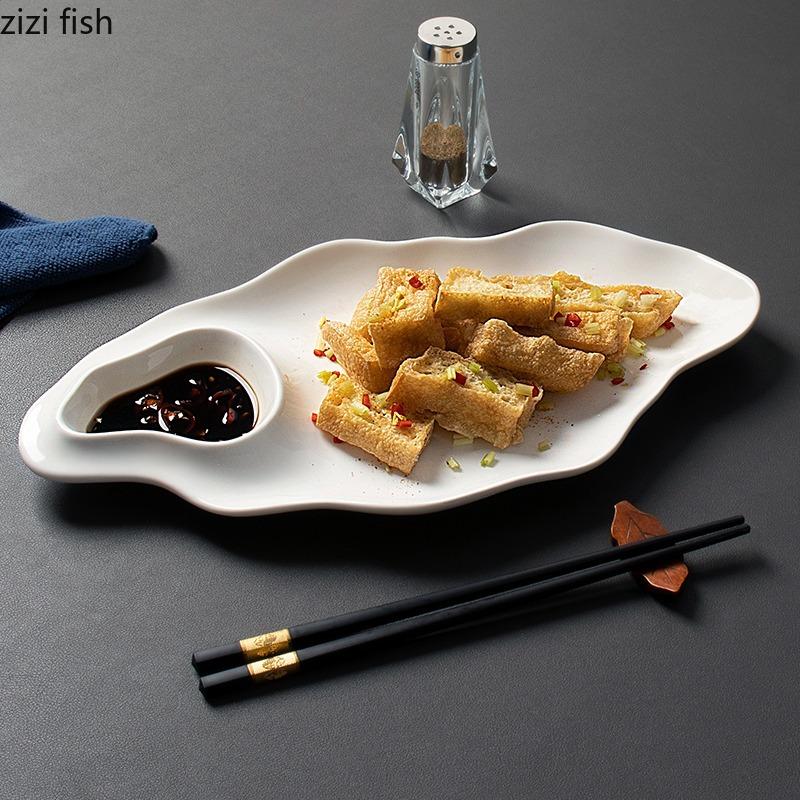 White Ceramic Dinner Plate Dumpling Plates with Sauce Grid Boiled Shrimp Plate Sushi Plates Dim Sum Dish Snack Bowls Fruit Trays