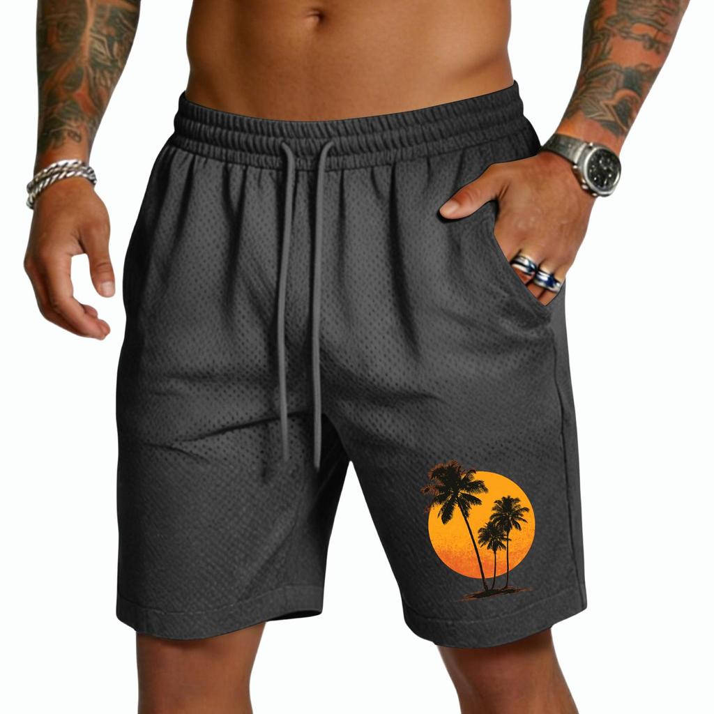 Mens Drawstring Waist Casual Shorts with Tree and Print Relaxed Fit Lightweight Breathable Fabric for Everyday Wear