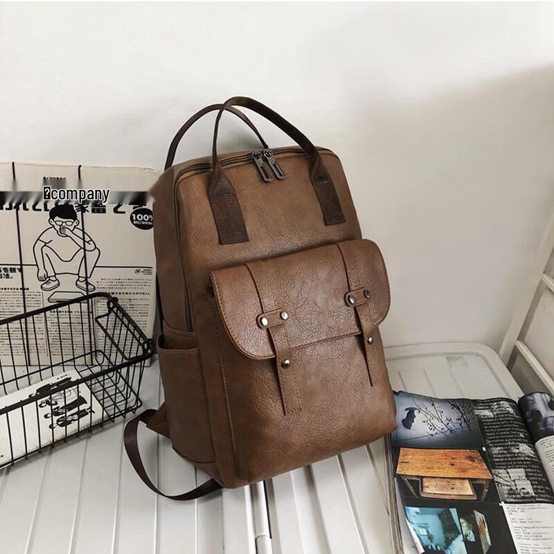 Men s PU Leather Business Travel Backpack One Size