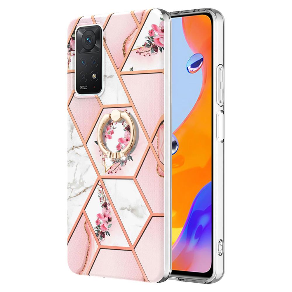 

Ультратонкий чехол для телефона Ring Bracket Golden Border Grid Marble Flower IMD для Xiaomi Redmi Note 11S, Note 12 Pro 4G, Xiaomi 11T, Redmi 10, Poco X3 NFC... Xiaomi Redmi Note 11S 4G розовый