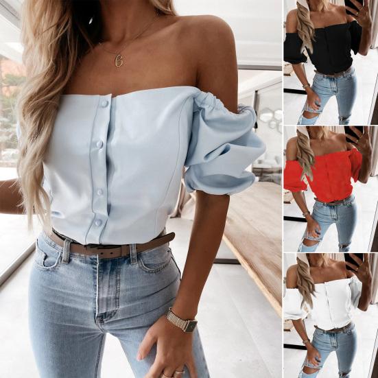 

Женская блузка, однотонная, без бретелек, темпераментная, облегающая, офисная, женская, рубашка, уличная одежда