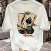 Men's Summer 100% Pure Cotton Fashionable Casual Loose Creative Poker and Dice Printed Sports Round Neck Short Sleeved T-shirt