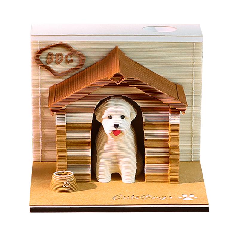 

3D Paper Carving Calendar: Cute Pet House Desk Ornament & Sticky Note Book Cute Pet House