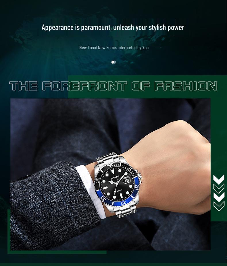 Sanda Men's Green Water Ghost Quartz Watch - Casual Waterproof Steel Band Wristwatch