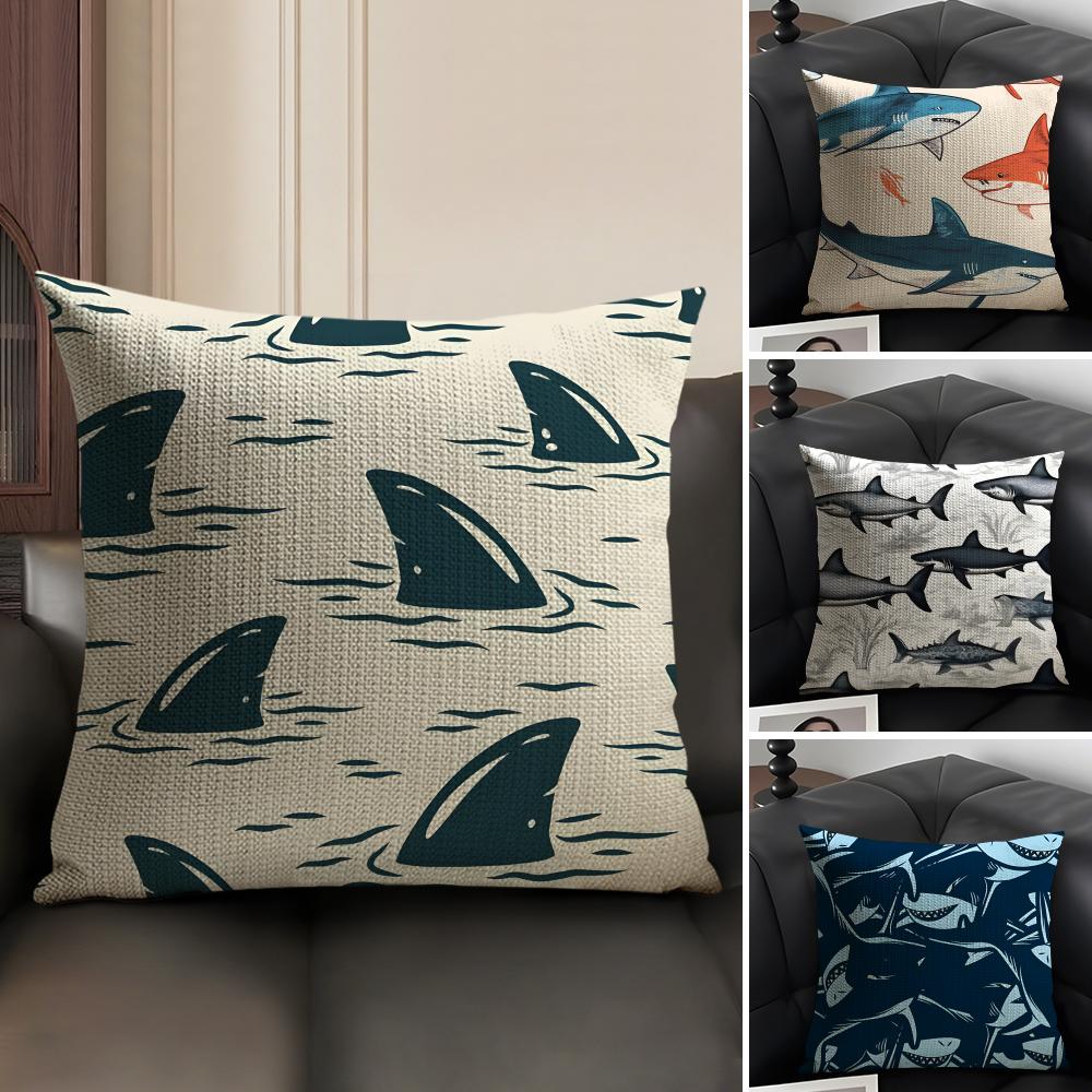 Shark Fashion Cushion Cover Natural Linen Organic Fabric DoubleSided Printing Sofa Home Decor Gift Pillow Case