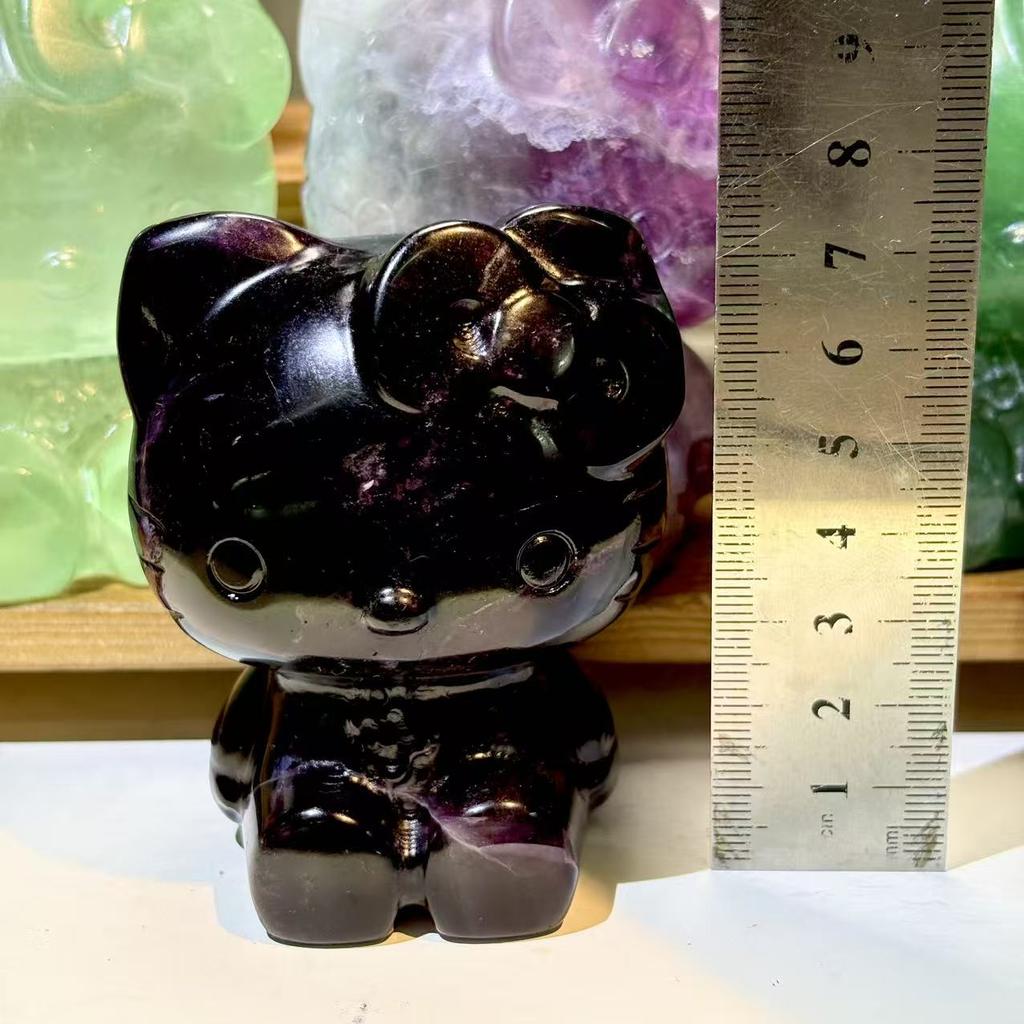 Natural Crystal Carvings Flourite KT cat Sculpture Meditation Meditation Accessories for Home Ornament or Gift