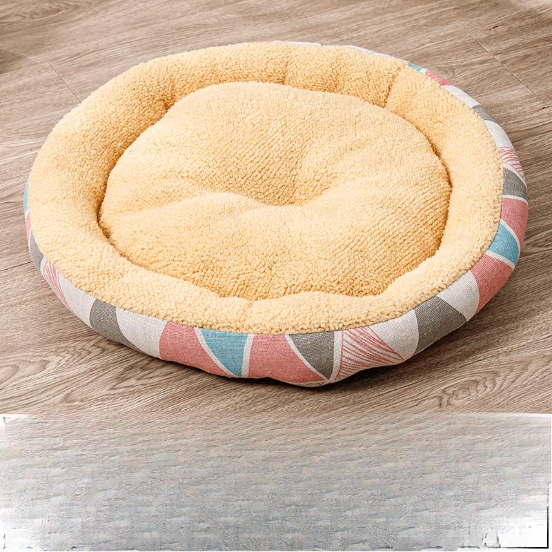 

Гнездо для домашних животных из овечьей шерсти, простой стиль, плюшевый холст, всесезонное универсальное гнездо для домашних животных и кошек, принадлежности M 45*10cm