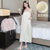 Original Acetic Acid Long Dress Double Pocket with Chest Pad Large Leak Back Nightdress Women's Suspender Summer Solid Color Vacation Style Loungewear