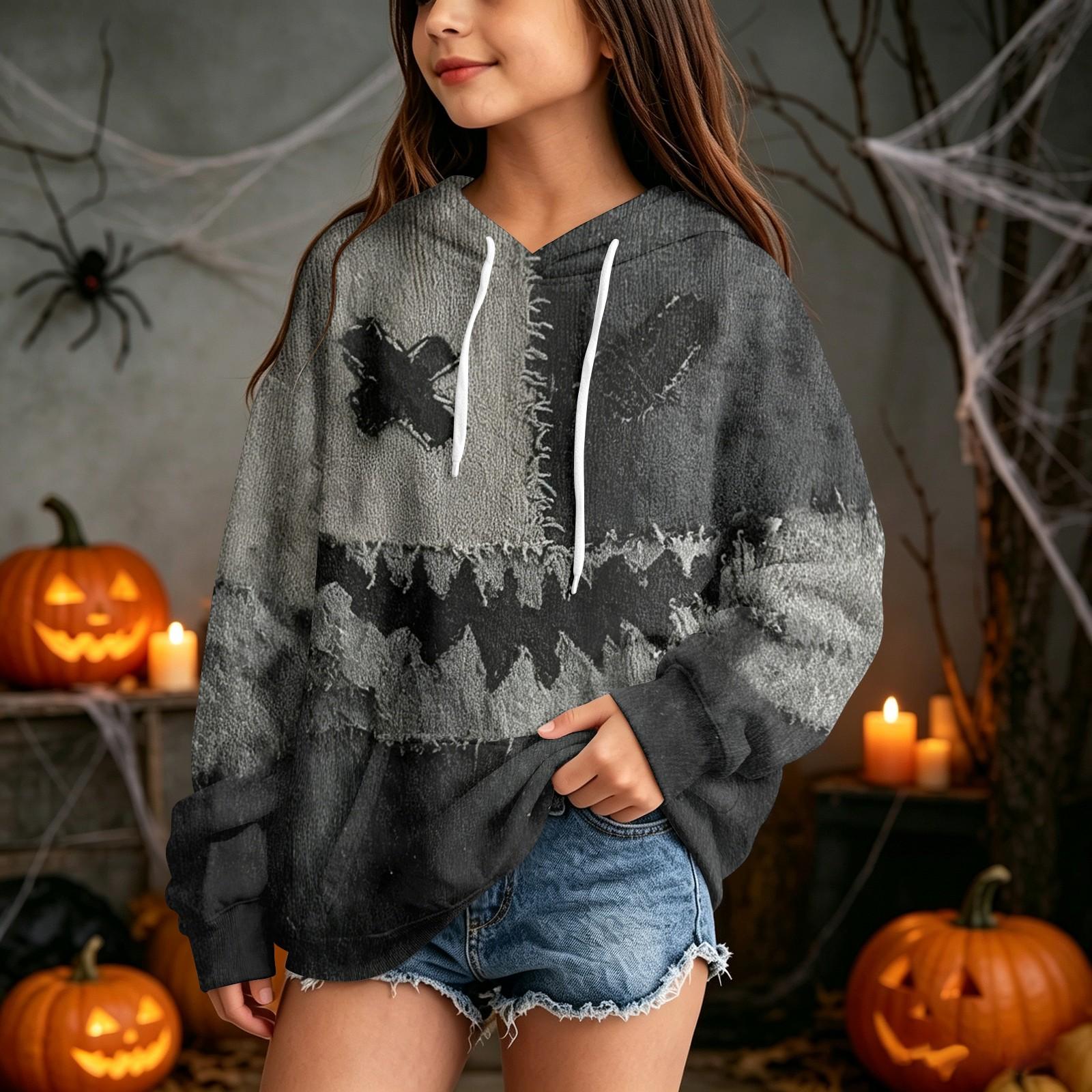Kids Casual Hooded Sweatshirt with Halloween Print Pullover for Daily Wear 100