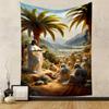 Jesus Teaching Disciples In Desert Oasis Scene On Mountain with Palm Trees Patterned Tapestry for Bedroom and Living Room Home Decor