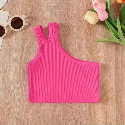Kids Girls Camisole Tight Crop Tops Clothes Summer One-Shoulder Sleeveless Vests
