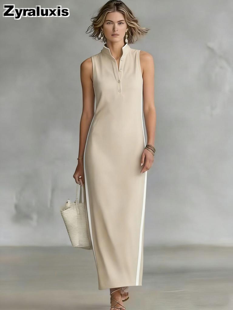 New Style Women's Button-Down Sleeveless Long-Sleeve Slim Fit Dress