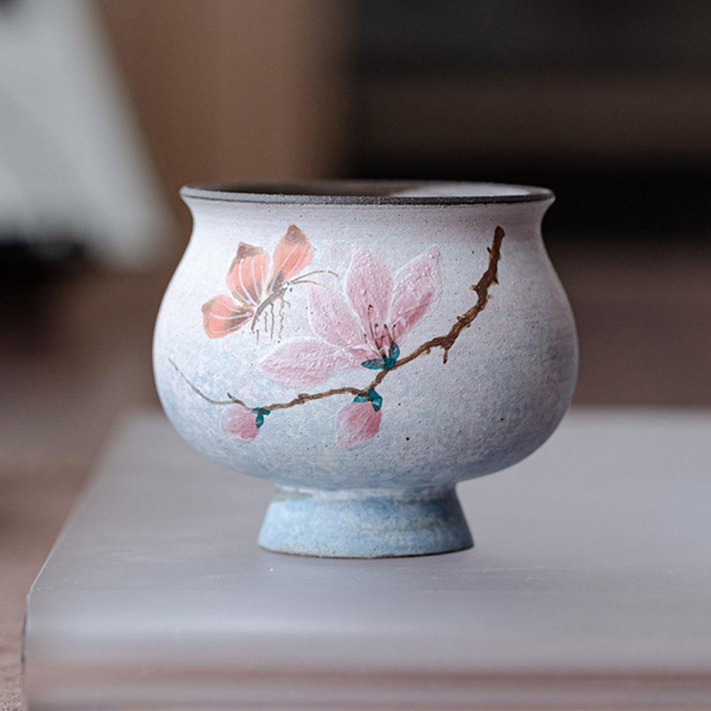 Floral Ceramic Teacup Vintage Floral KungFu Teacup Hand-made Afternoon Tea Cup