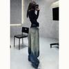 Women's Retro Distressed Gradient High-Waisted Wide-Leg Jeans - Early Autumn Collection