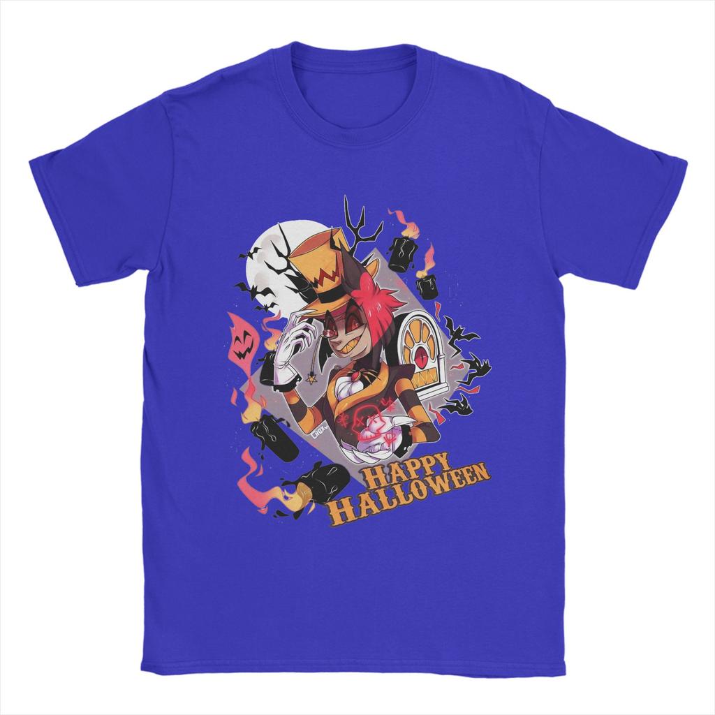 Happy Halloween Hazbins Hotels Lucifer T Shirt for Men 100% Cotton Vintage T-Shirt Crew Neck Tees Short Sleeve Clothes Graphic