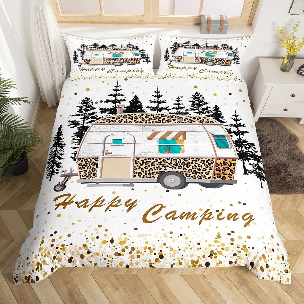 Rustikales Bauernhaus Camper Bettbezug King für Junge Mädchen Blume Happy Camping Bettwäscheset Weltraum Stern Glitzer Galaxie Bettdeckenbezug