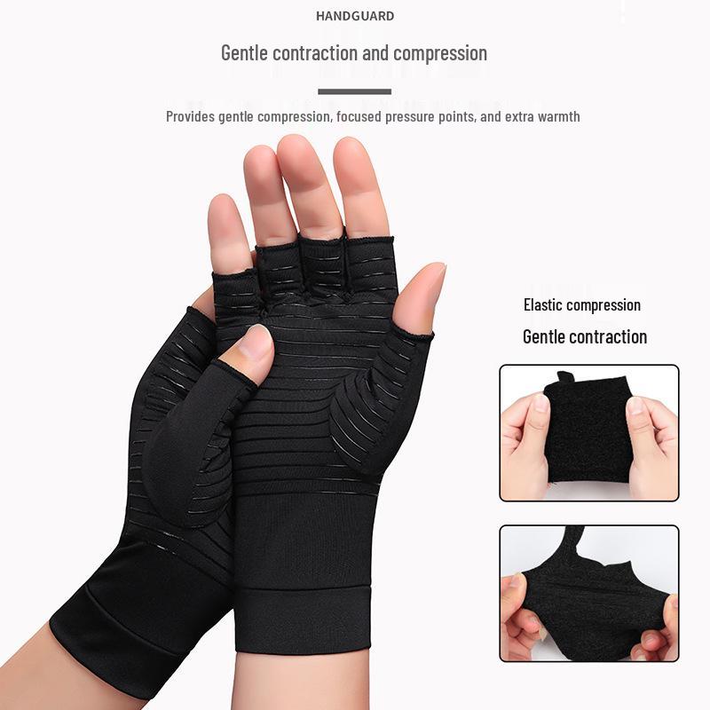 Breathable Copper Fiber Compression Half-Finger Gloves for Rehabilitation and Anti-Slip Health Care