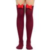Calze lunghe da donna carine con fiocco 3D sopra il ginocchio, stampa a righe festive di Natale, calze alte sulla coscia con cartoni animati, calzetteria da festa