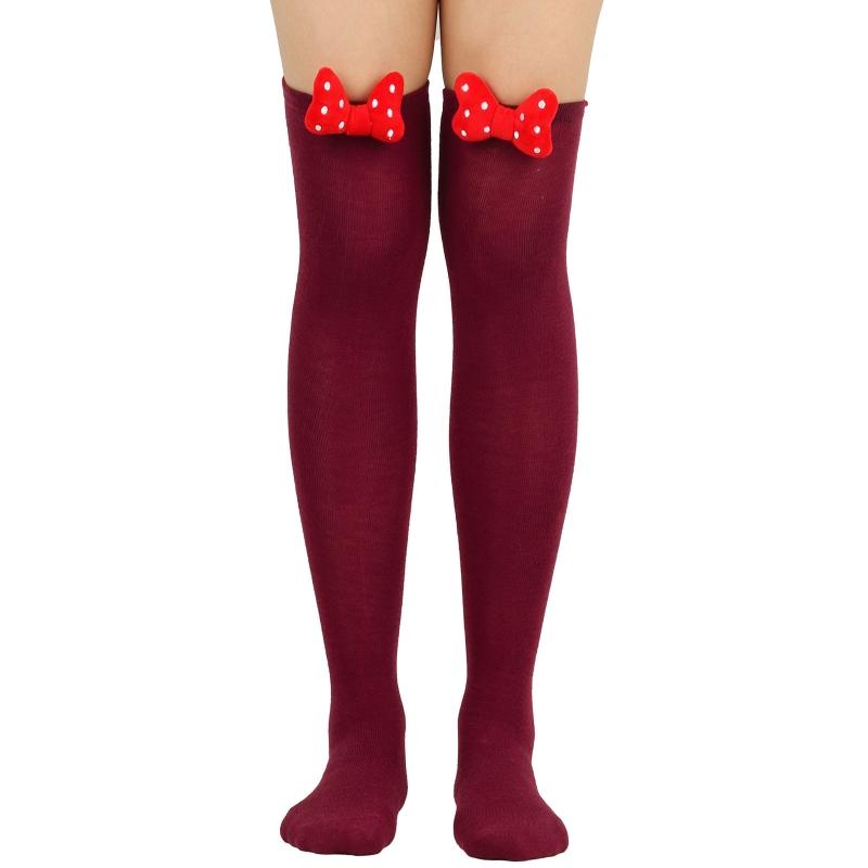 Calze lunghe da donna carine con fiocco 3D sopra il ginocchio, stampa a righe festive di Natale, calze alte sulla coscia con cartoni animati, calzetteria da festa
