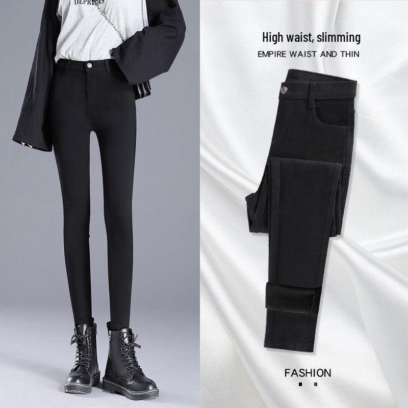 Women s Winter 2025 High-Waisted Thick Cotton Black Lambswool Pants S