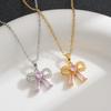 Titanium Steel Diamond Bow Pendant Necklace - Fashionable High-End Clavicle Choker