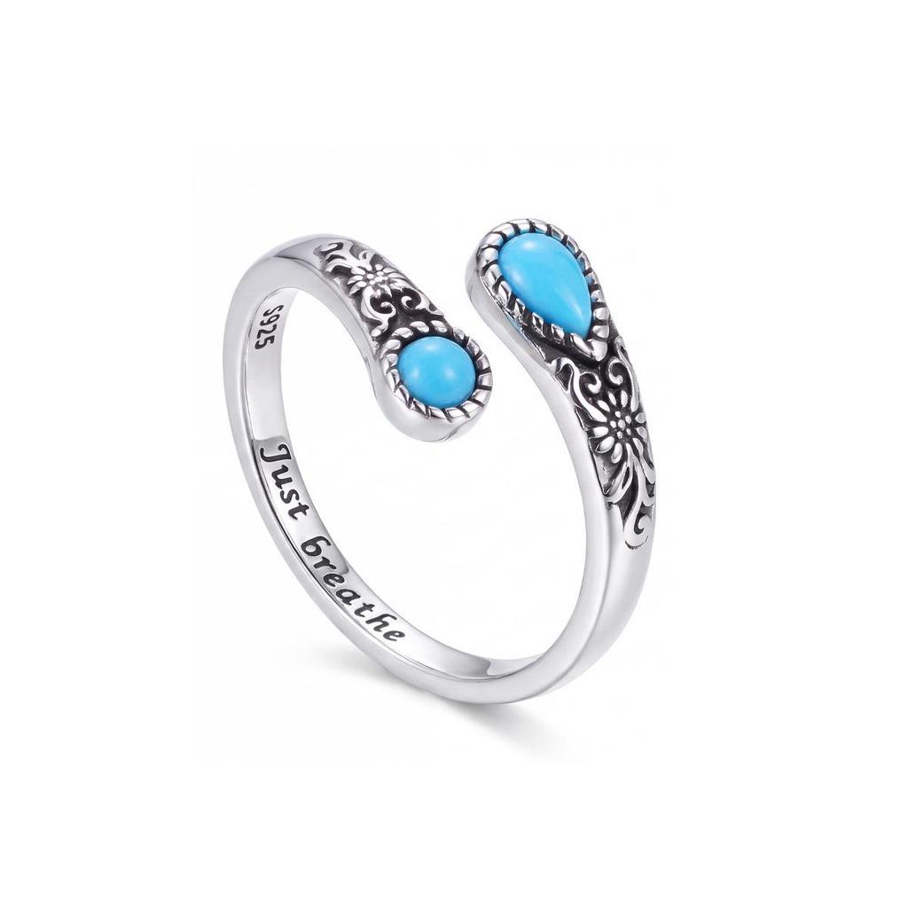 Retro Daisy Turquoise Open Silver Ring for Women