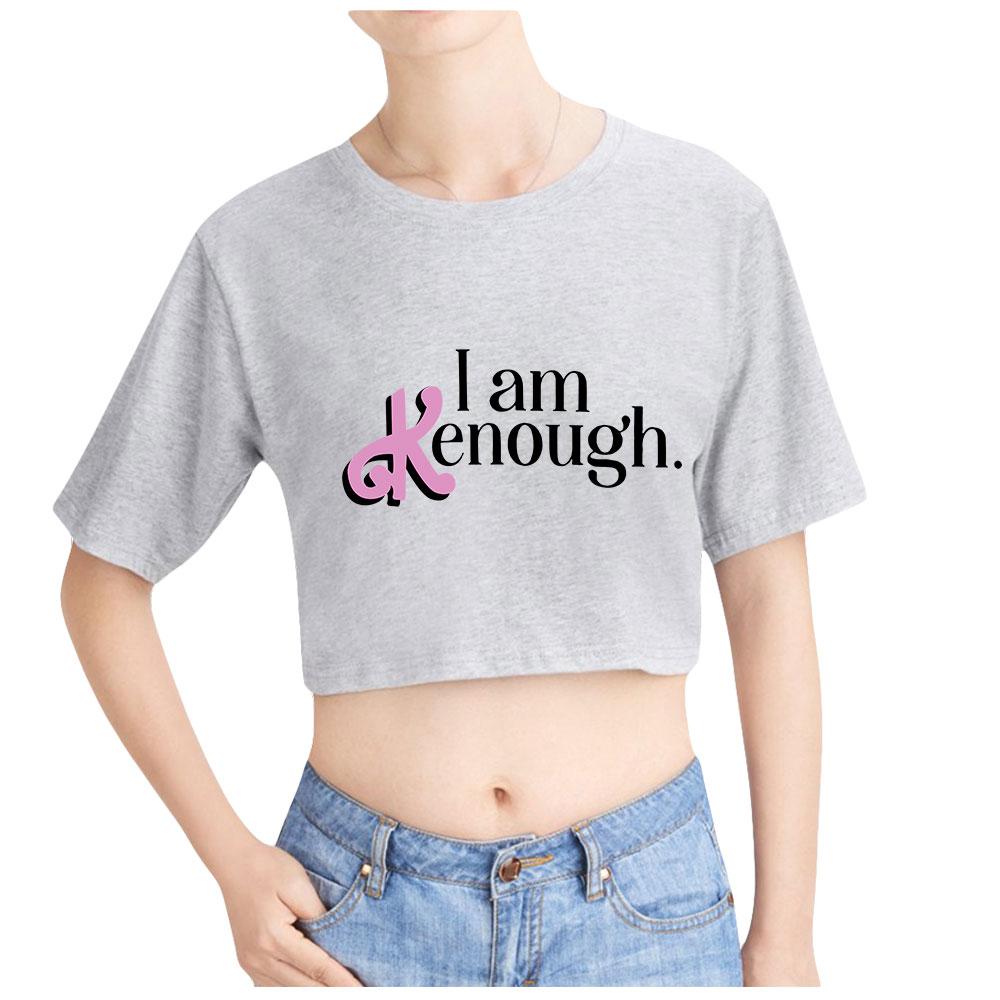 Hot Fashion Women's Sexy Barbie I Am Kenough Letter Print Short Sleeve Crop Top Funny Tee Shirts Hipster O-neck Cool Tops