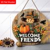 Welcome Friends Scarecrow Pumpkin Round Wooden Hanging Sign, Autumn Door Wall Decor