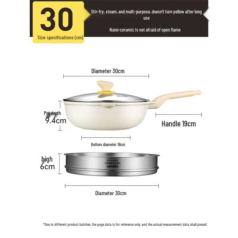 COOKER KING 30cm Maifan Stone Non-Stick Wok with Steamer
