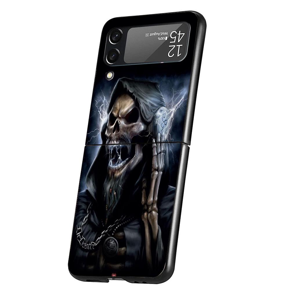 

Reaper Skull Skeleton Gun Cover Phone Case For Samsung Galaxy Z Flip 7 6 5 4 3 5G Flip7 Flip6 Flip5 Flip4 Flip3 Black Fundas She Samsung Z Flip 6