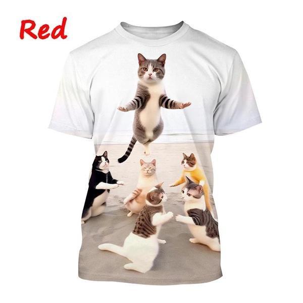 Funny Cute Cat 3D Printing T-Shirt Animal Creative Personality Interesting Street Round Neck Short Sleeve Tees Tops