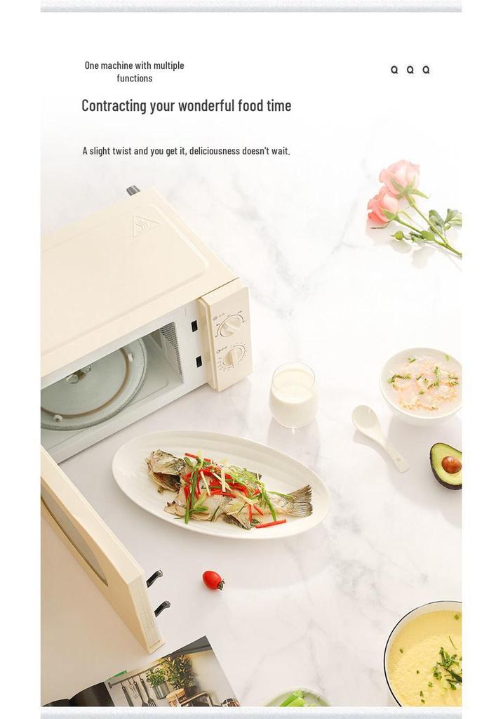 QuanChu Retro Multi-functional Mini Microwave Oven with Turntable and Light Wave Technology