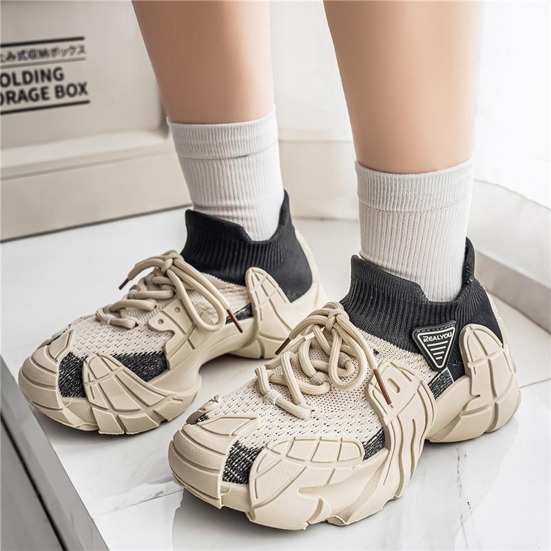 Casual running non-slip sports thick sole heightening men's and women's dad shoes couple flying woven mesh breathable and versatile