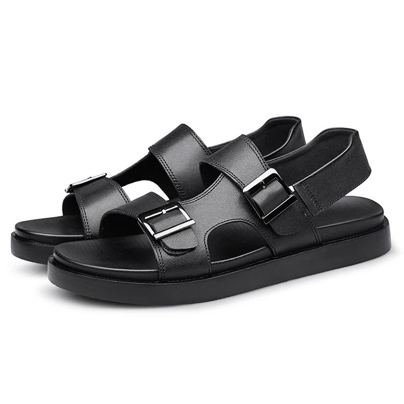 Fashion Summer Outdoor Genuine Leather Antiskid Sandals Men Casual  Leather Non-slip Breathable Tooling Shoes Soft Bottom Walking Shoes