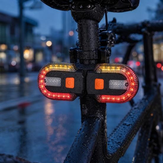 Yousheng Bicycle Turn Tail Light with Remote Control, IPX6 Waterproof 5 Modes Bike Rear Warning Light, Rechargeable Dual LED Split Taillight for Road,